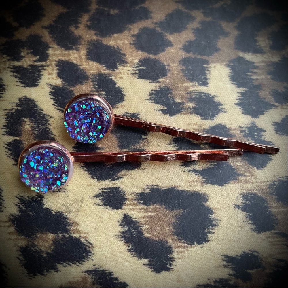 Druzy Sparkly Hair Pins rose gold clips